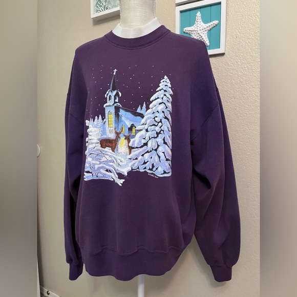 Vintage Gopher Sport Sweatshirt Church Snow Deer Crewneck Pullover Women's XL - Picture 3 of 14
